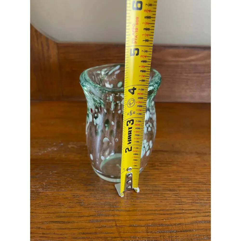 Art Glass Hand Blown Heavy Glass Vase Green & White Swirl 4